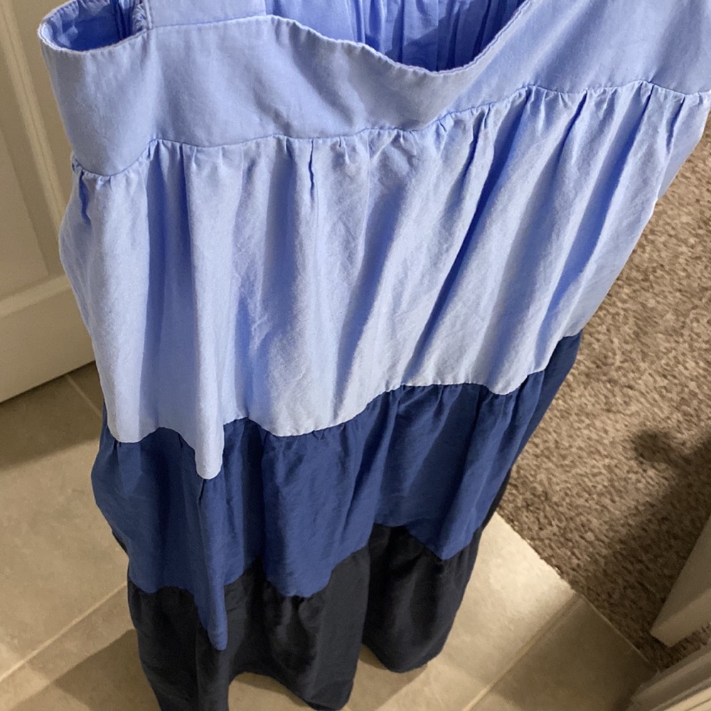 Zara Colorblock Tiered Blue Cotton Dress - Picture 4 of 5